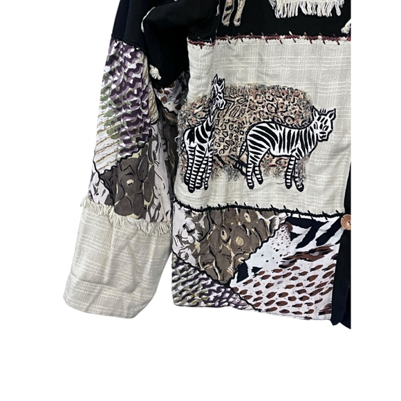 New Direction Vintage Safari Zebra Embroidered Jacket Size Medium Linen Cotton - Picture 4 of 8